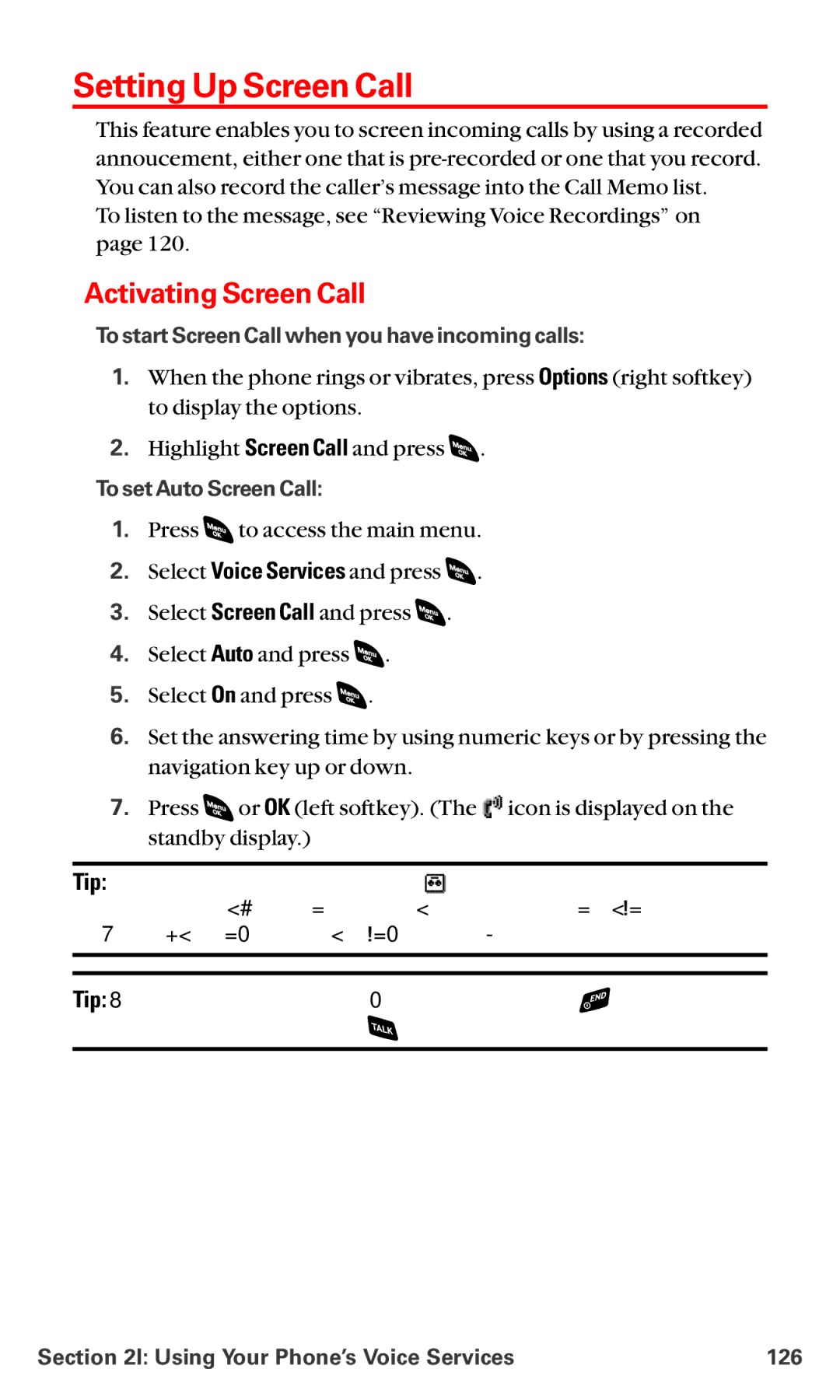 Sanyo RL-4920 manual Setting Up Screen Call, Activating Screen Call, To start Screen Call when you have incoming calls 