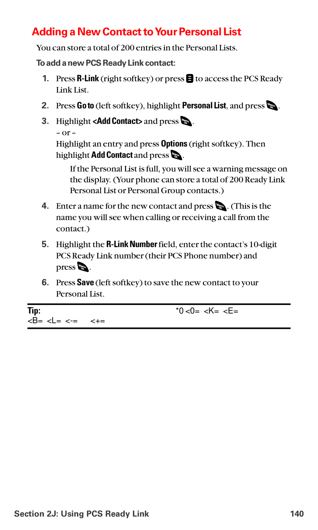Sanyo RL-4920 Adding a New Contact to Your Personal List, To add a new PCS Ready Link contact, Using PCS Ready Link 140 