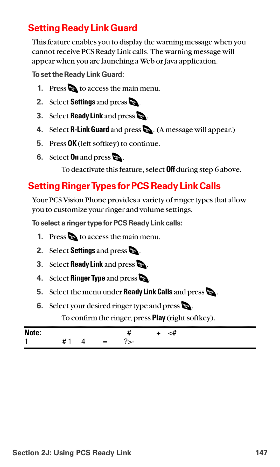 Sanyo RL-4920 manual Setting Ready Link Guard, Setting Ringer Types for PCS Ready Link Calls, To set the Ready Link Guard 