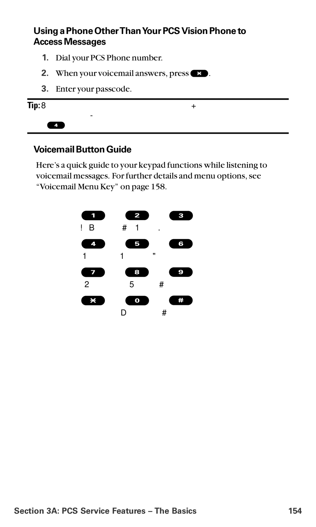 Sanyo RL-4920 manual Voicemail Button Guide, PCS Service Features The Basics 154 