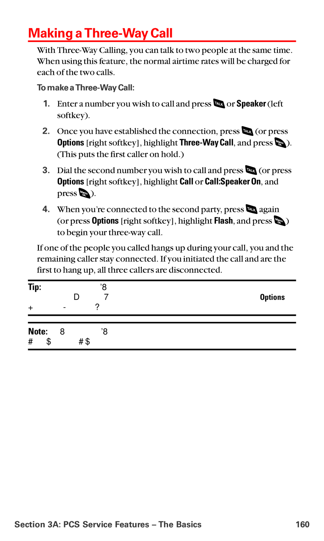 Sanyo RL-4920 manual Making a Three-Way Call, To make aThree-Way Call, PCS Service Features The Basics 160 