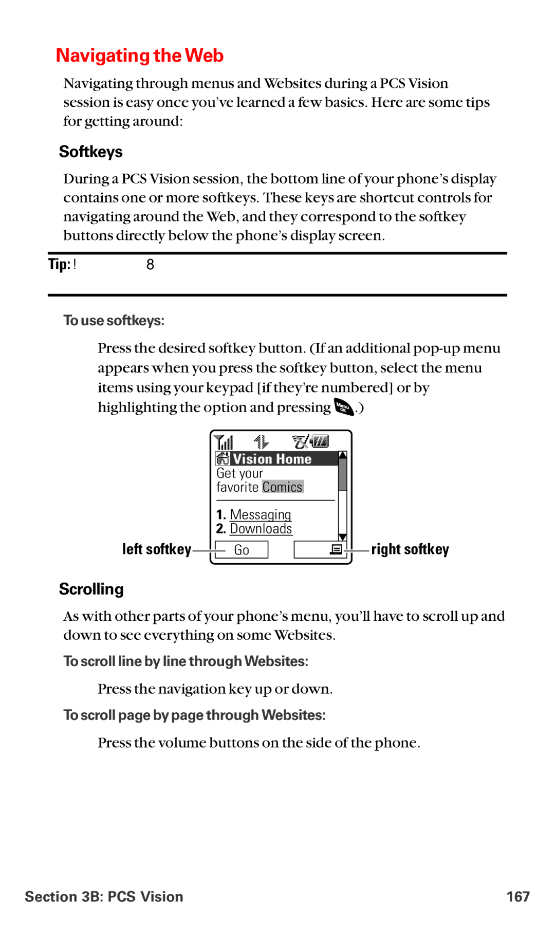 Sanyo RL-4920 manual Navigating the Web, Softkeys, Scrolling 