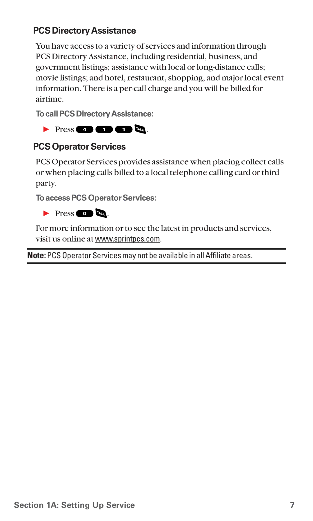 Sanyo RL-4920 manual To call PCS Directory Assistance, To access PCS Operator Services 