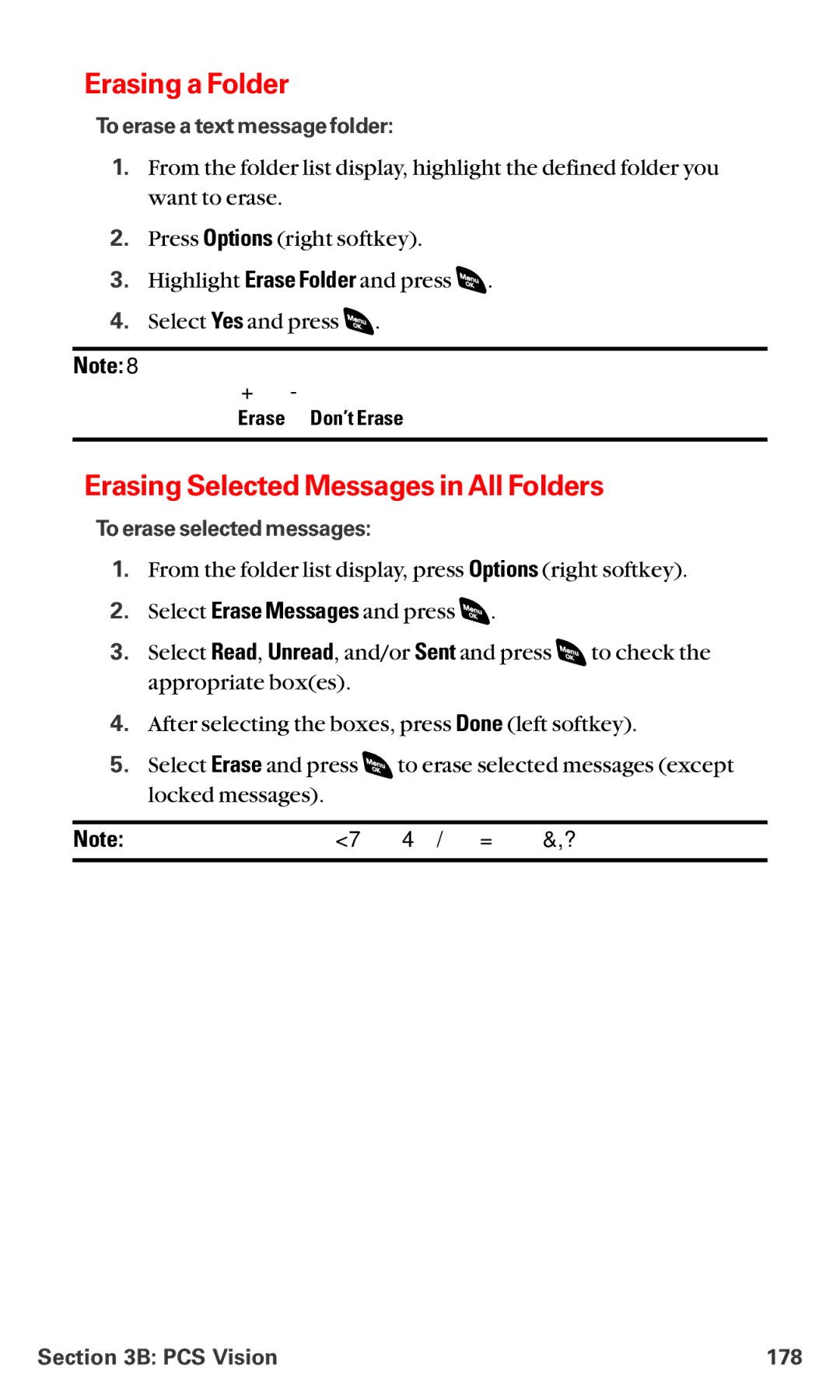 Sanyo RL-4920 Erasing a Folder, Erasing Selected Messages in All Folders, To erase a text message folder, PCS Vision 178 