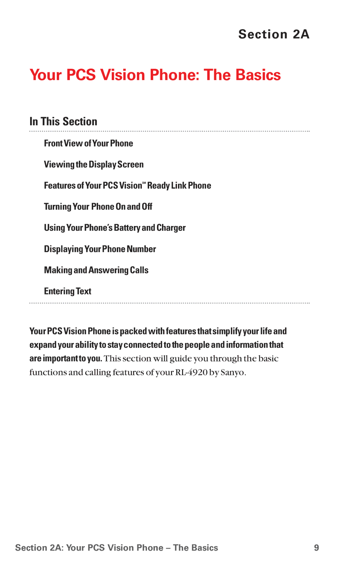 Sanyo RL-4920 manual Your PCS Vision Phone The Basics 