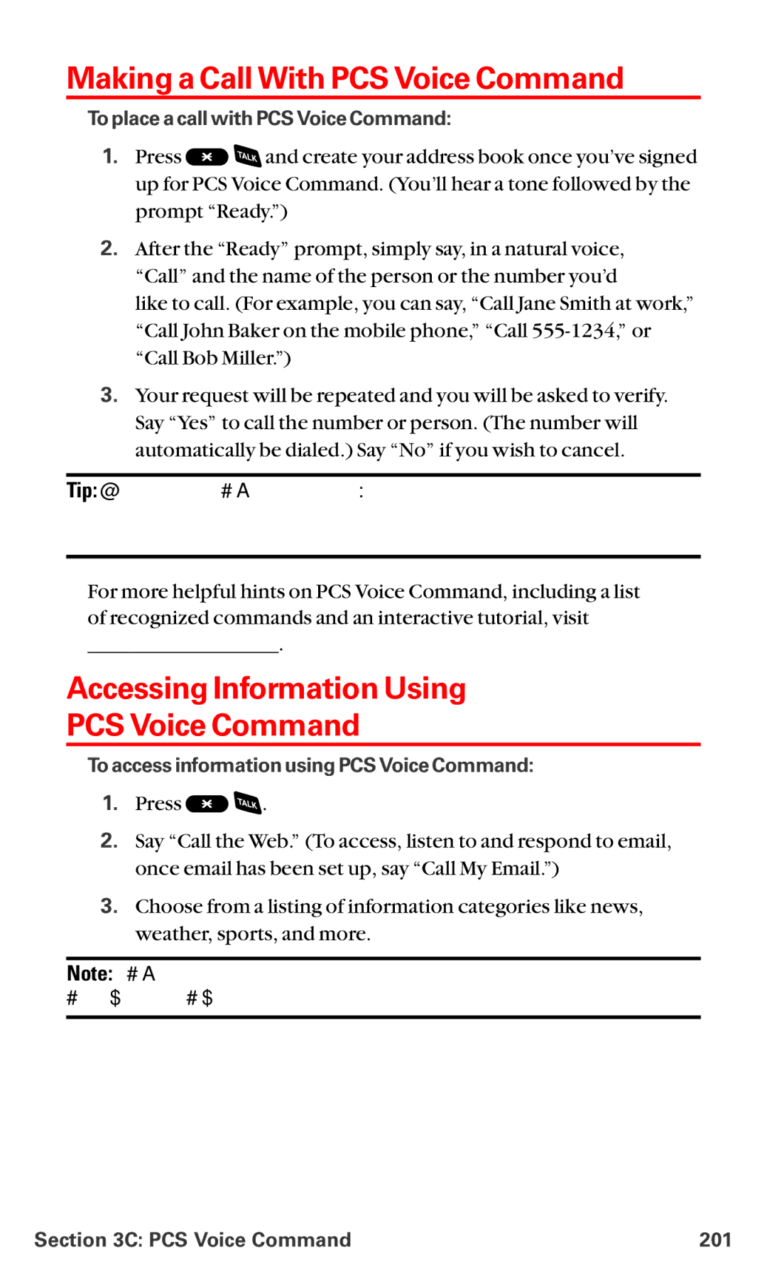 Sanyo RL-4920 Making a Call With PCS Voice Command, Accessing Information Using PCS Voice Command, PCS Voice Command 201 