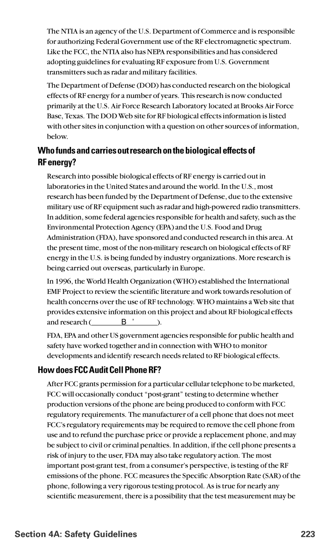 Sanyo RL-4920 manual How does FCC Audit Cell Phone RF?, Safety Guidelines 223 