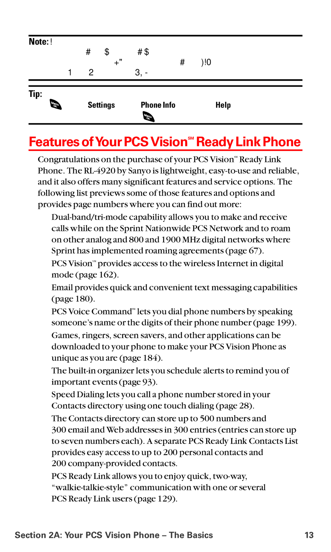 Sanyo RL-4920 manual FeaturesofYour PCS VisionSM Ready Link Phone 