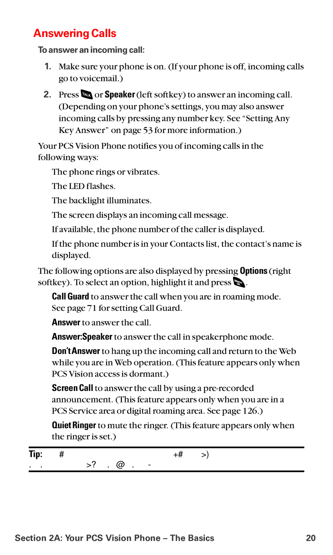 Sanyo RL-4920 manual Answering Calls, To answer an incoming call 