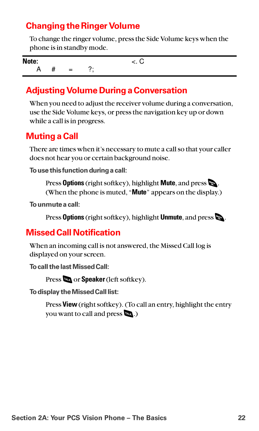 Sanyo RL-4920 Changing the Ringer Volume, Adjusting Volume During a Conversation, Muting a Call, Missed Call Notification 