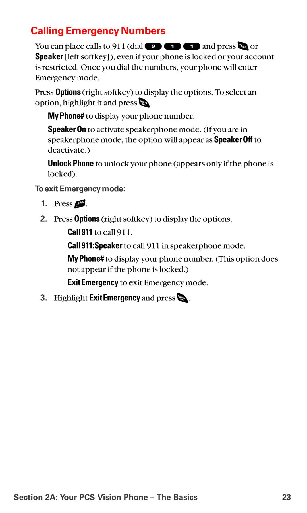 Sanyo RL-4920 manual Calling Emergency Numbers, To exit Emergency mode 