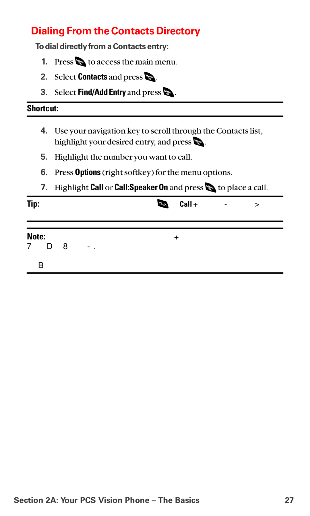 Sanyo RL-4920 manual Dialing From the Contacts Directory, To dial directly from a Contacts entry 