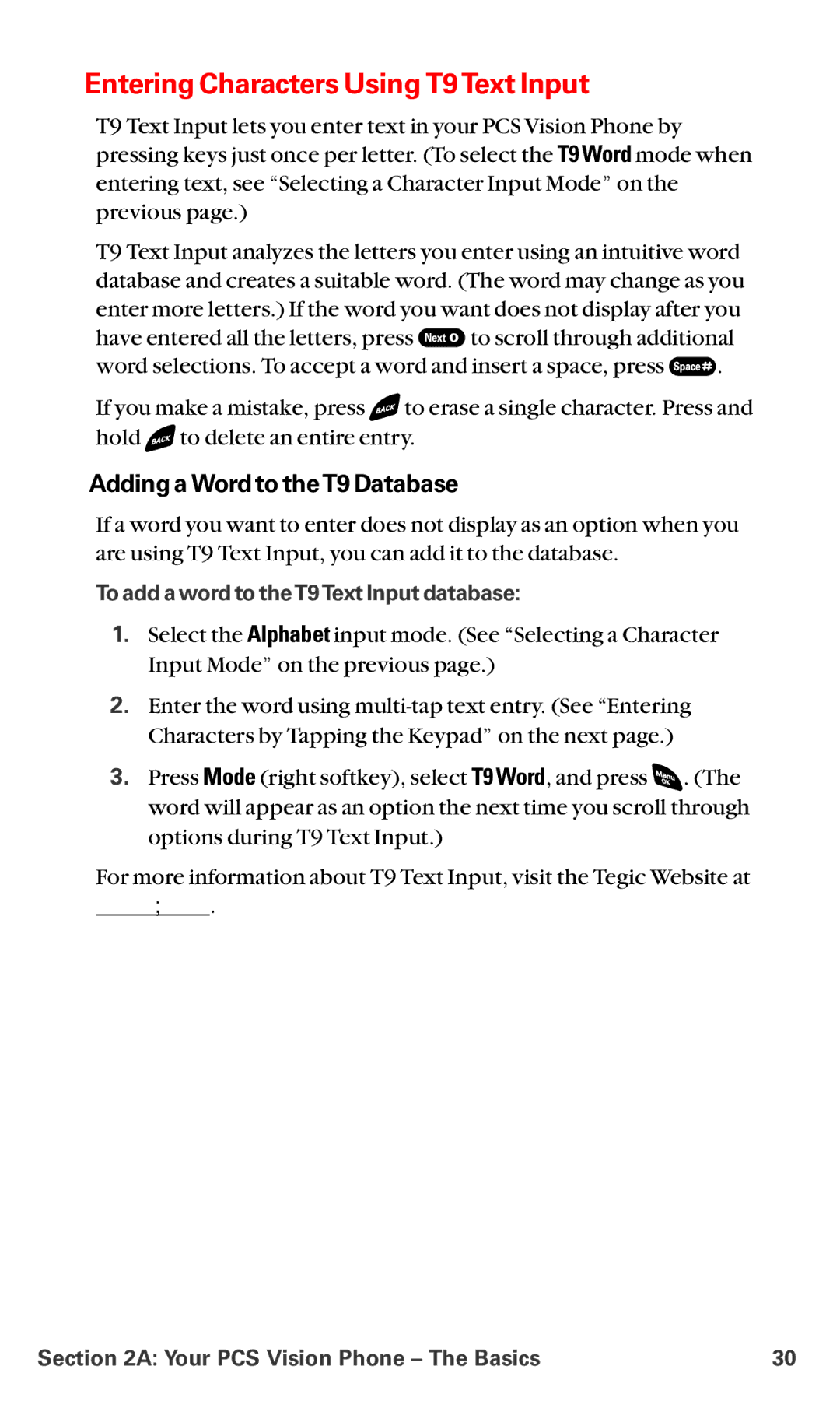 Sanyo RL-4920 manual Entering Characters Using T9 Text Input, Adding a Word to theT9 Database 