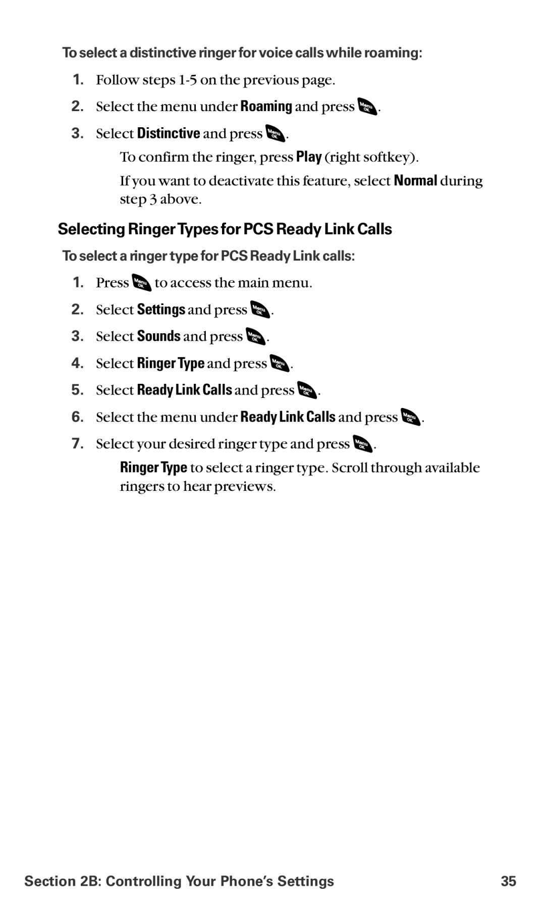 Sanyo RL-4920 manual Selecting RingerTypes for PCS Ready Link Calls, To select a ringer type for PCS Ready Link calls 