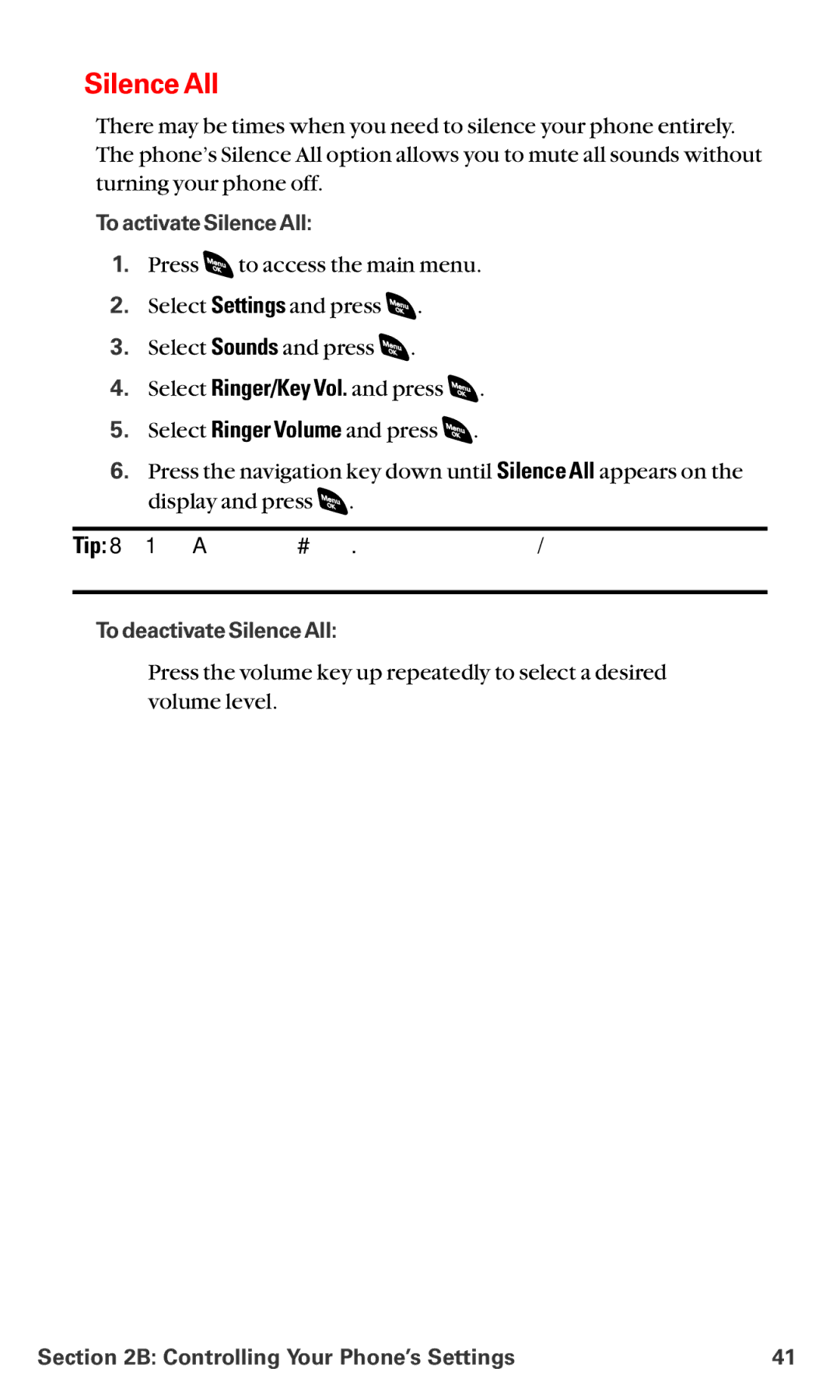 Sanyo RL-4920 manual To activate Silence All, To deactivate Silence All 