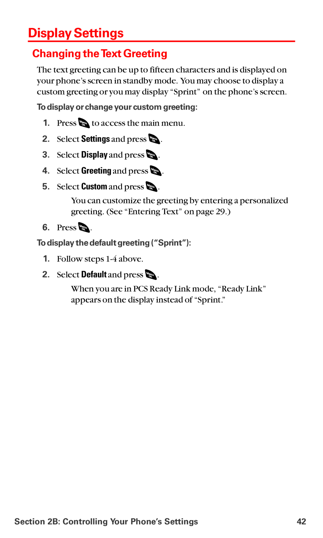 Sanyo RL-4920 manual Display Settings, Changing the Text Greeting, To display or change your custom greeting 