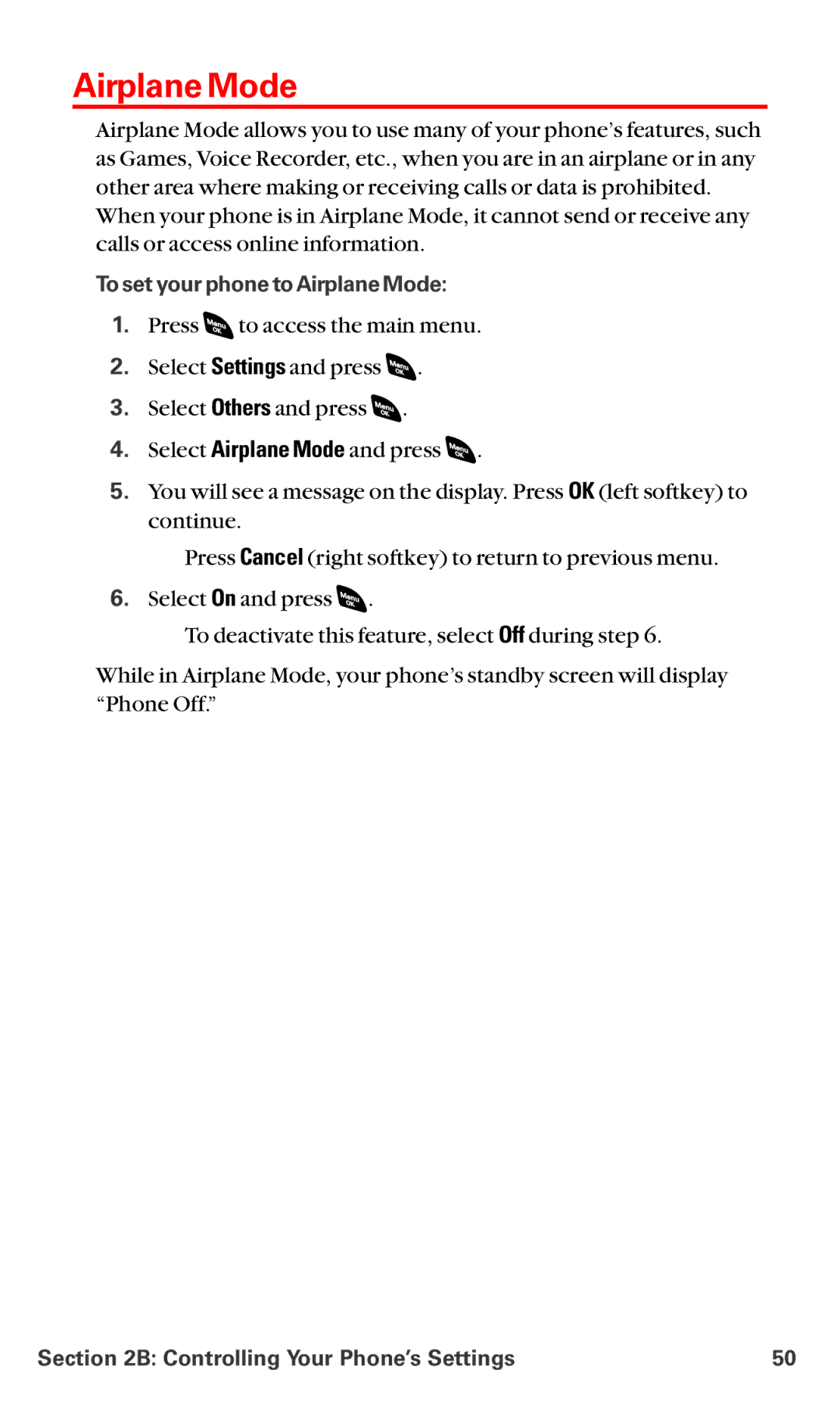 Sanyo RL-4920 manual To set your phone to Airplane Mode 