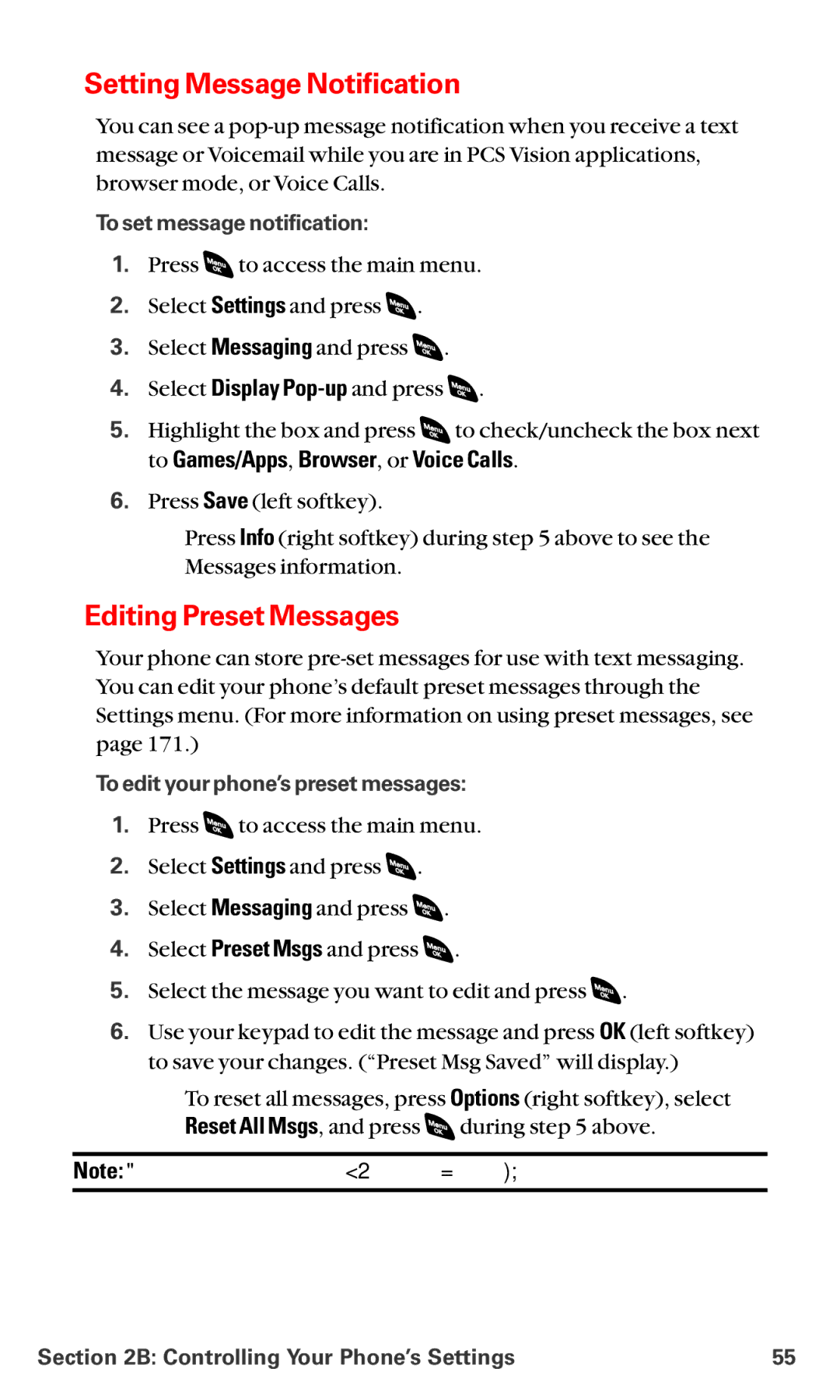 Sanyo RL-4920 manual Setting Message Notification, Editing Preset Messages, To set message notification 