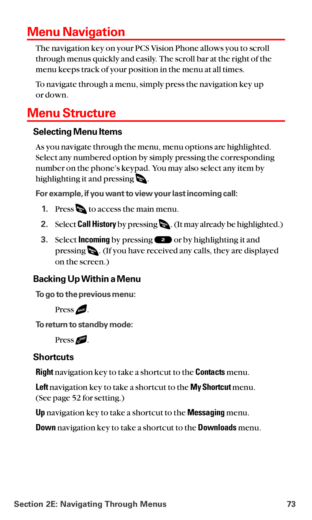 Sanyo RL-4920 manual Menu Navigation, Menu Structure, Selecting Menu Items, Backing Up Within a Menu, Shortcuts 