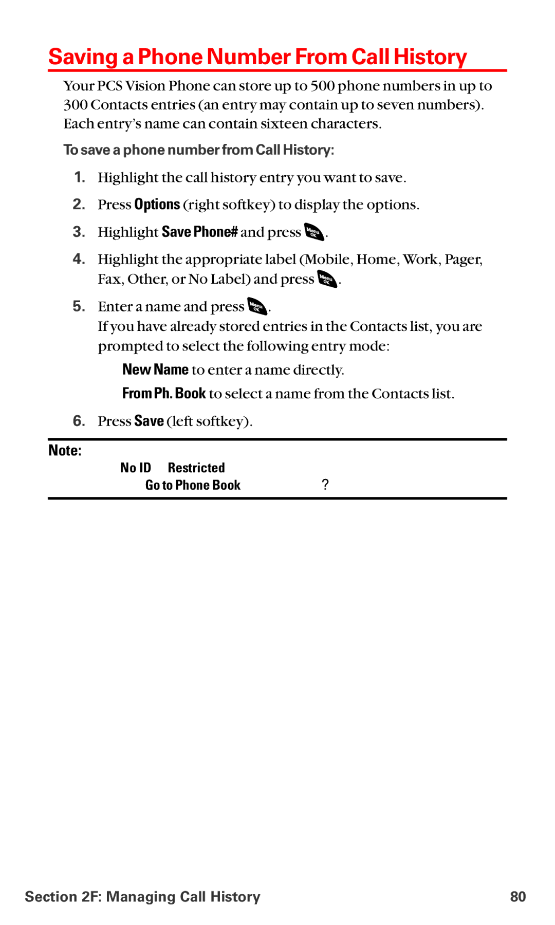 Sanyo RL-4920 manual Saving a Phone Number From Call History, To save a phone number from Call History 