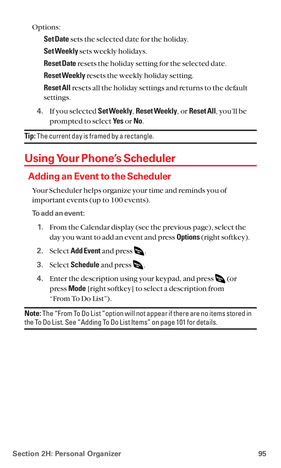 Sanyo RL 4920 manual Using Your Phone’s Scheduler, Adding an Event to the Scheduler, To add an event 