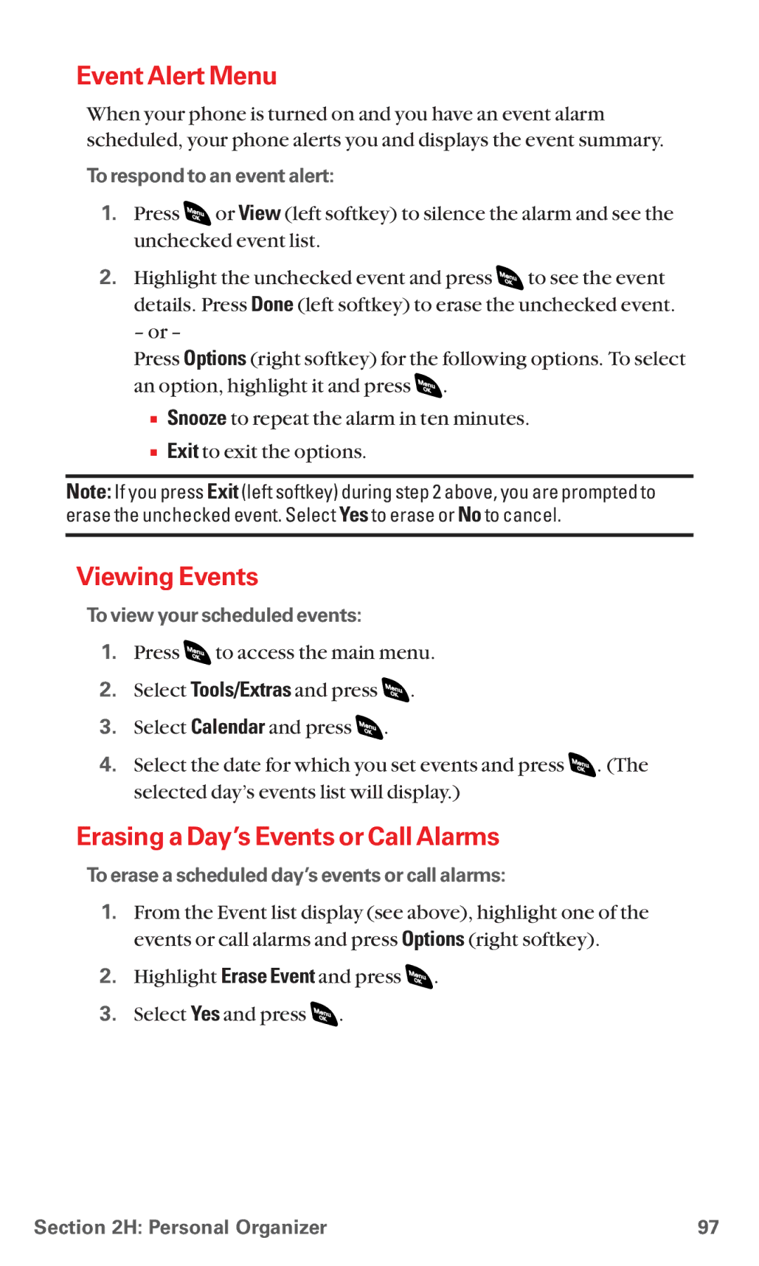 Sanyo RL 4920 manual Event Alert Menu, Viewing Events, Erasing a Day’s Events or Call Alarms 