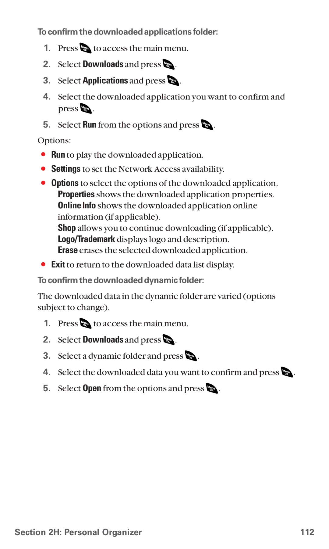 Sanyo RL 4920 manual To confirm the downloaded applications folder, To confirm the downloaded dynamic folder 