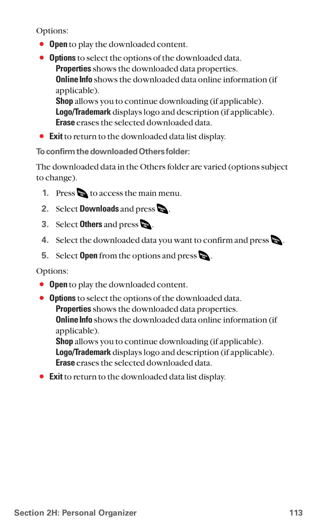 Sanyo RL 4920 manual To confirm the downloaded Others folder, Personal Organizer 113 