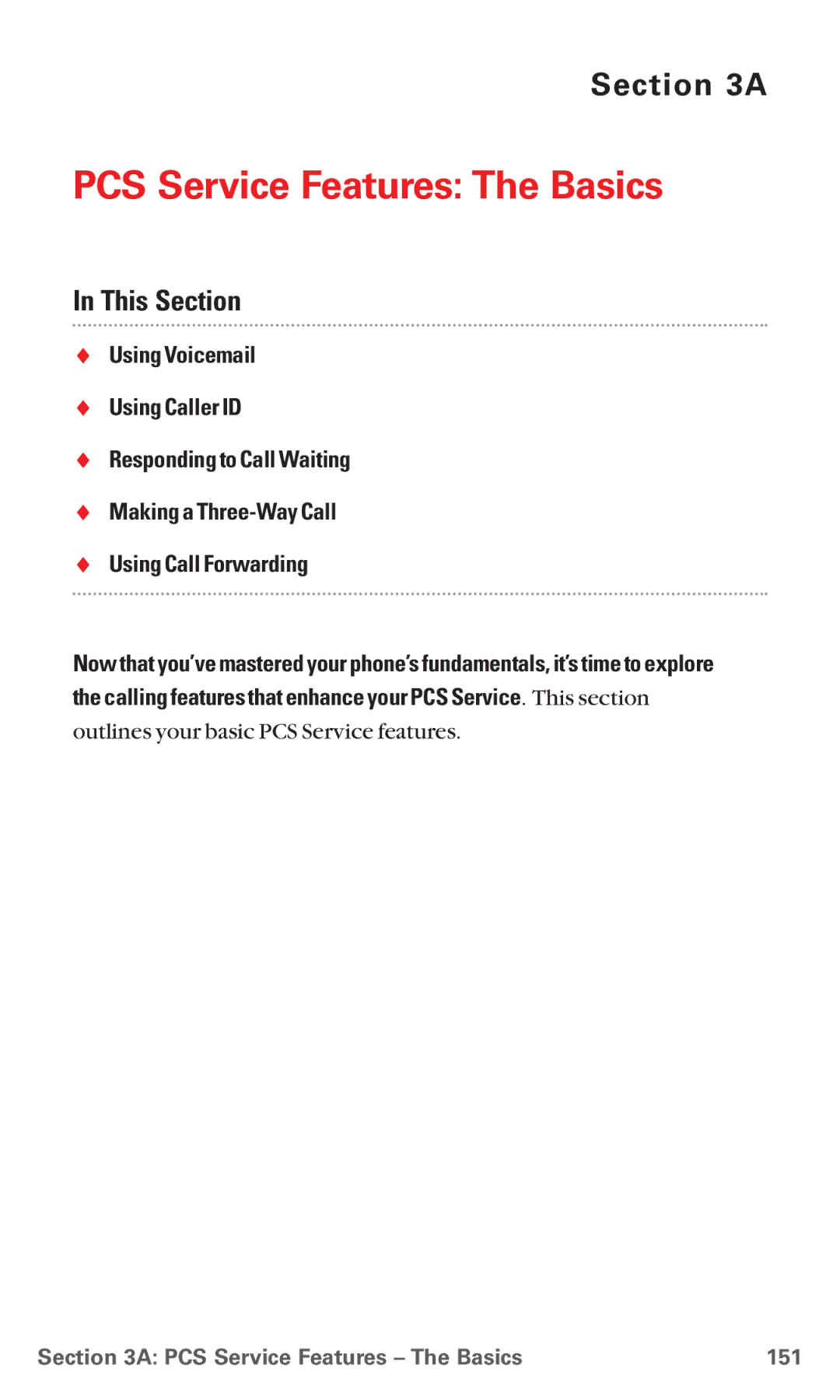 Sanyo RL 4920 manual PCS Service Features The Basics 151 