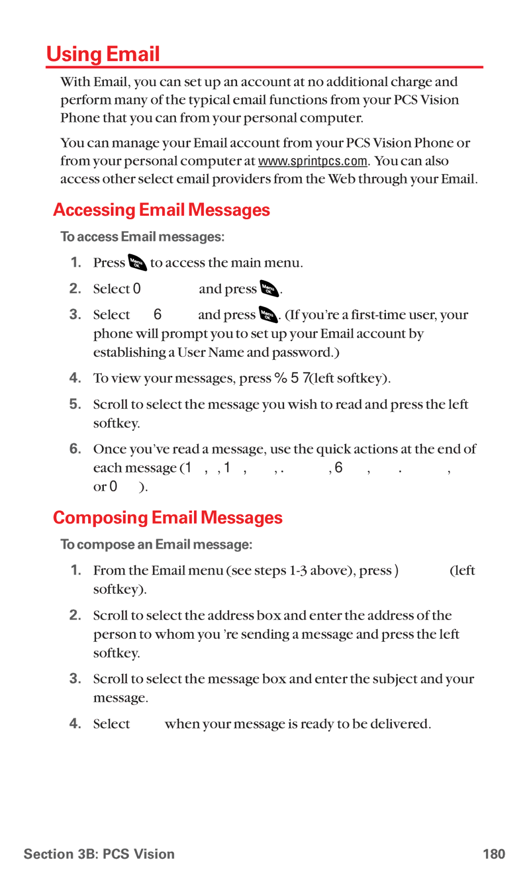 Sanyo RL 4920 manual Using Email, Accessing Email Messages, Composing Email Messages 