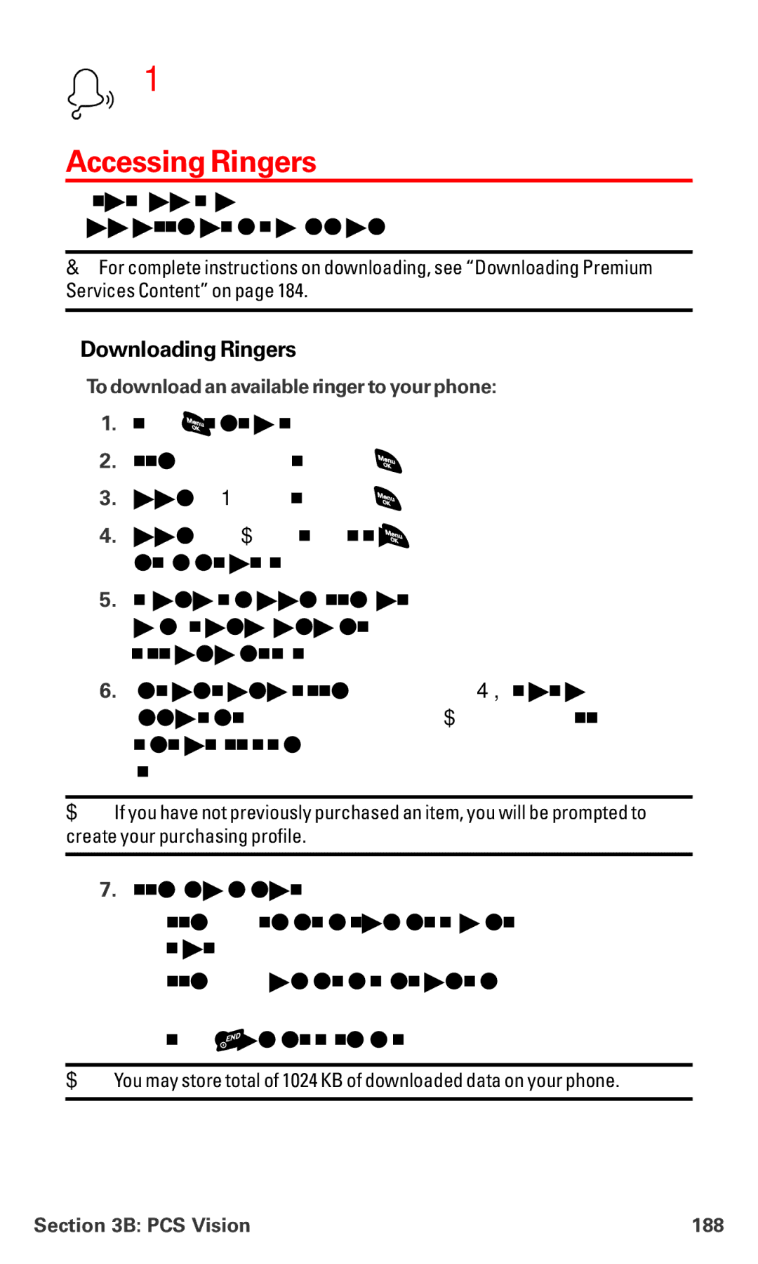 Sanyo RL 4920 Accessing Ringers, Downloading Ringers, To download an available ringer to your phone, PCS Vision 188 
