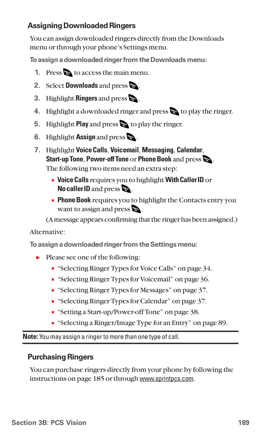 Sanyo RL 4920 manual Assigning Downloaded Ringers, Purchasing Ringers, No caller ID and press 