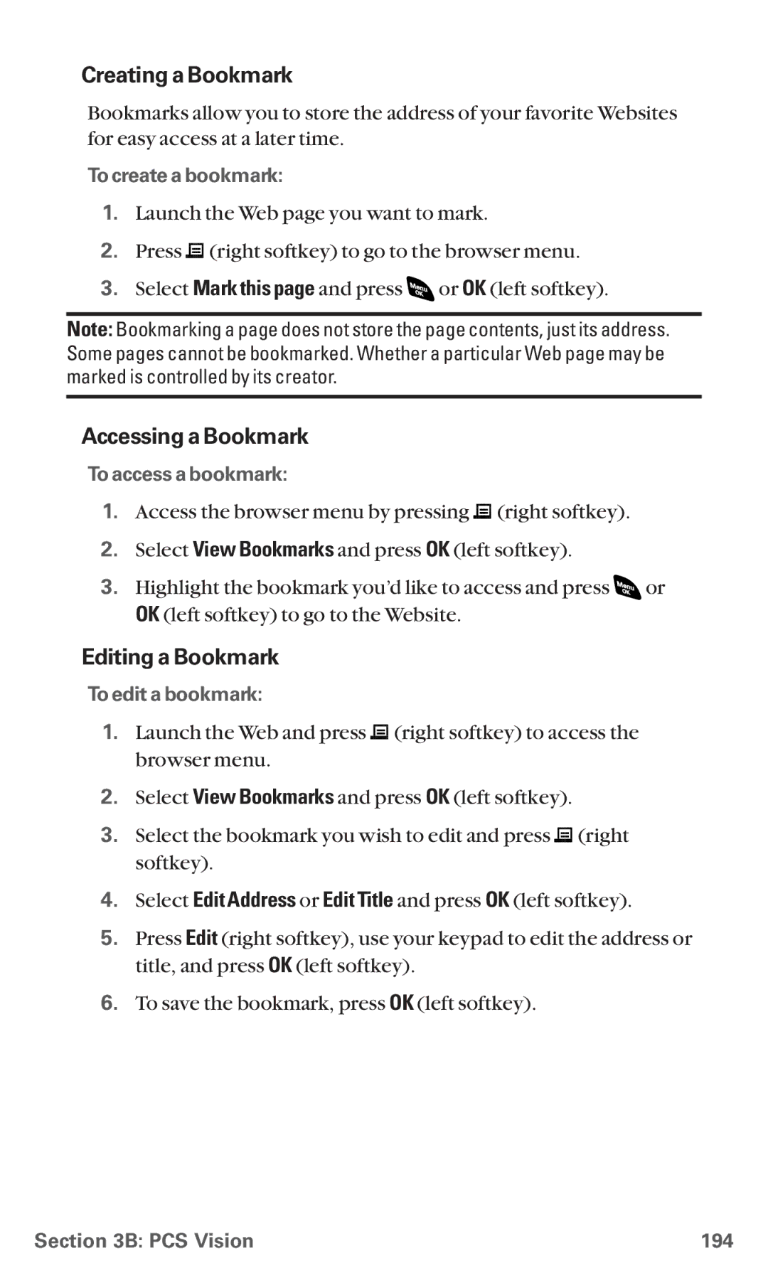 Sanyo RL 4920 manual Creating a Bookmark, Accessing a Bookmark, Editing a Bookmark 