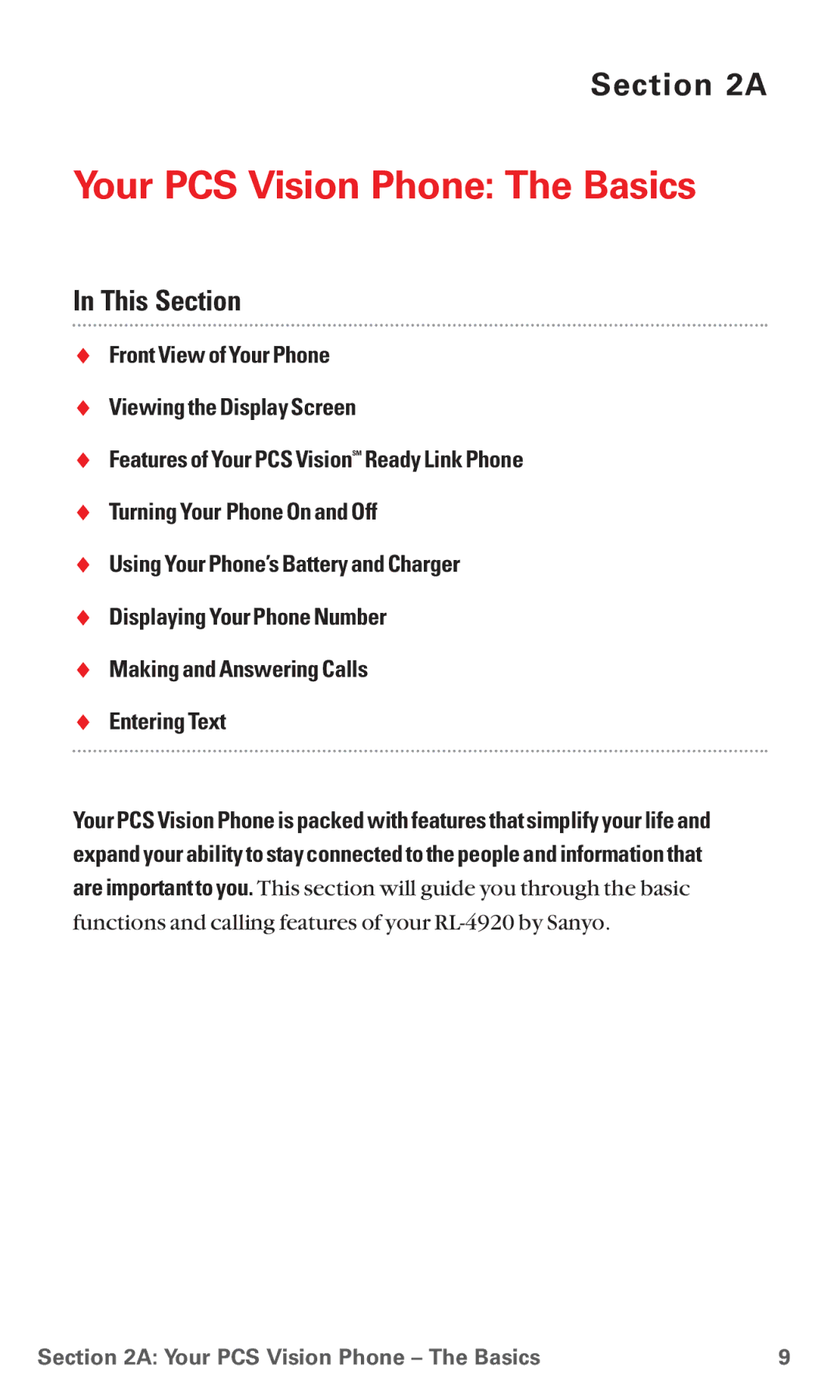 Sanyo RL 4920 manual Your PCS Vision Phone The Basics 