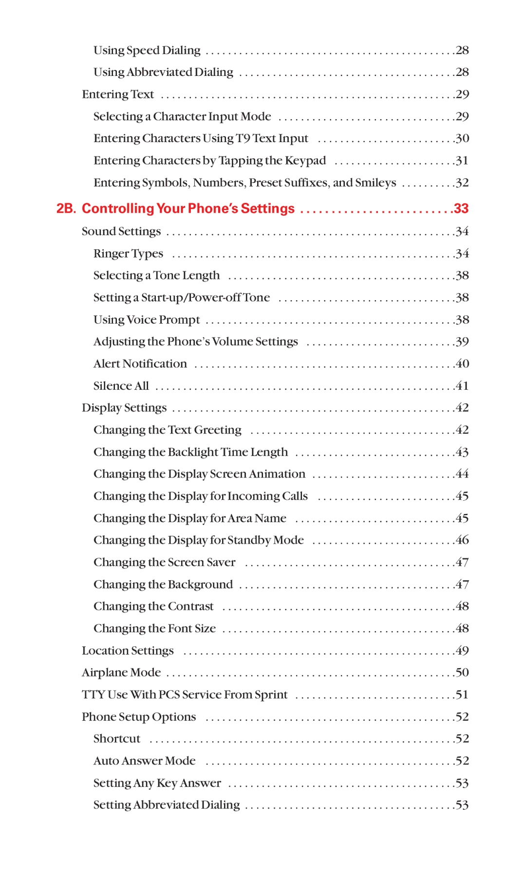 Sanyo RL 4920 manual 2B. Controlling Your Phone’s Settings 