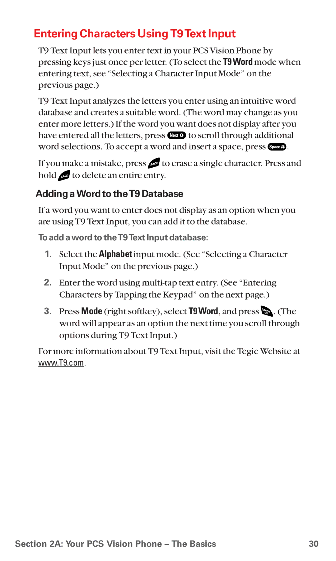 Sanyo RL 4920 manual Entering Characters Using T9 Text Input, Adding a Word to theT9 Database 