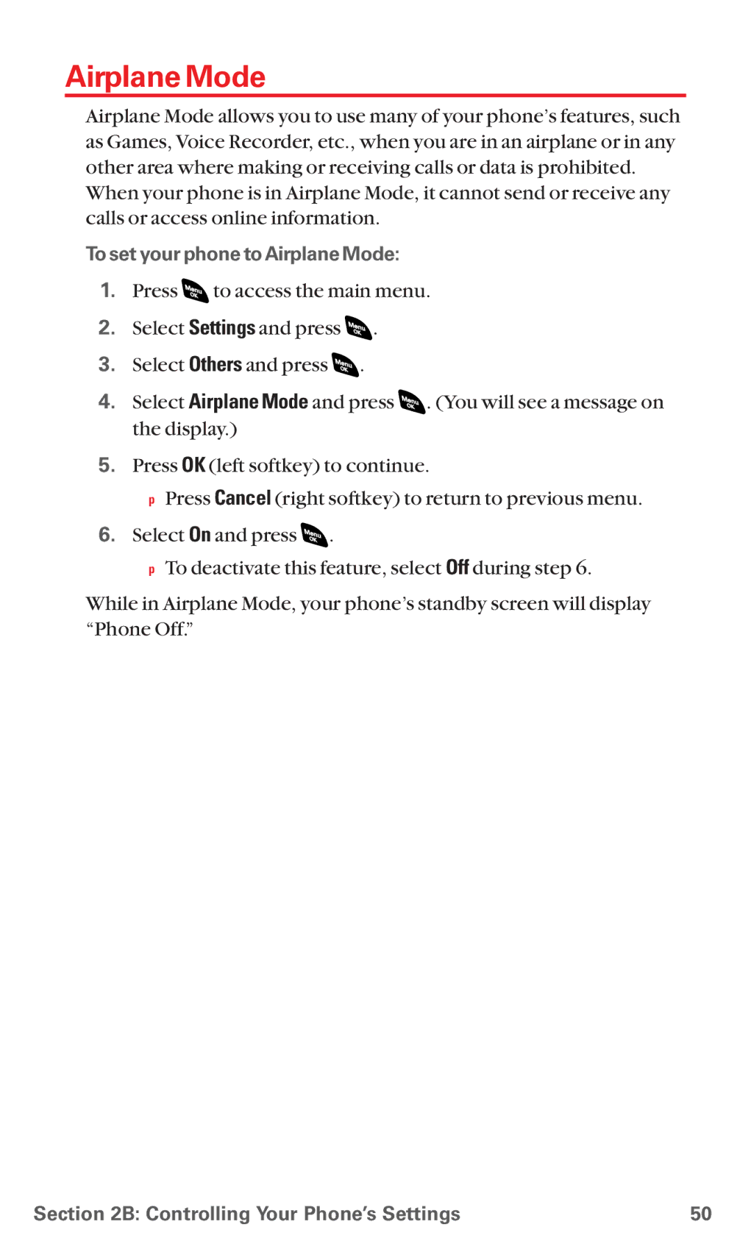 Sanyo RL 4920 manual To set your phone to Airplane Mode 