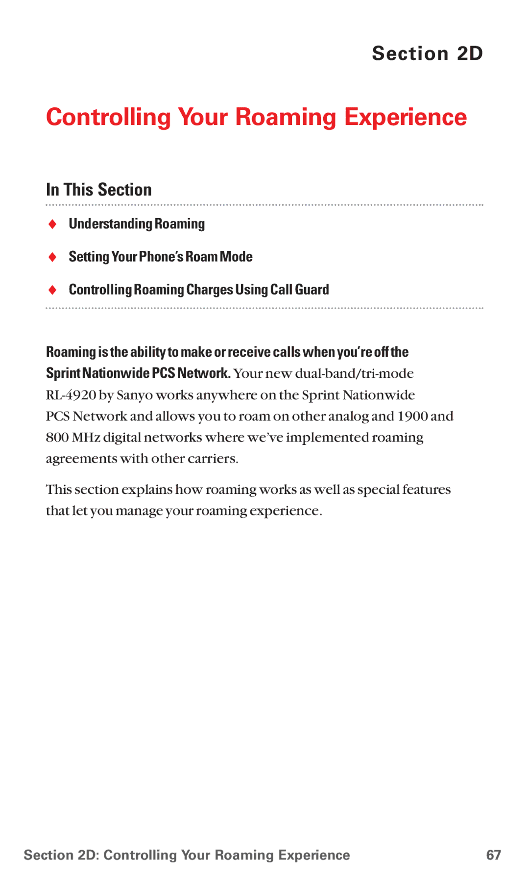 Sanyo RL 4920 manual Controlling Your Roaming Experience 