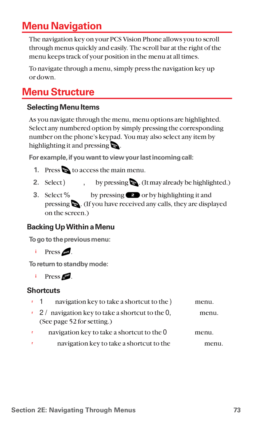 Sanyo RL 4920 manual Menu Navigation, Menu Structure, Selecting Menu Items, Backing Up Within a Menu, Shortcuts 