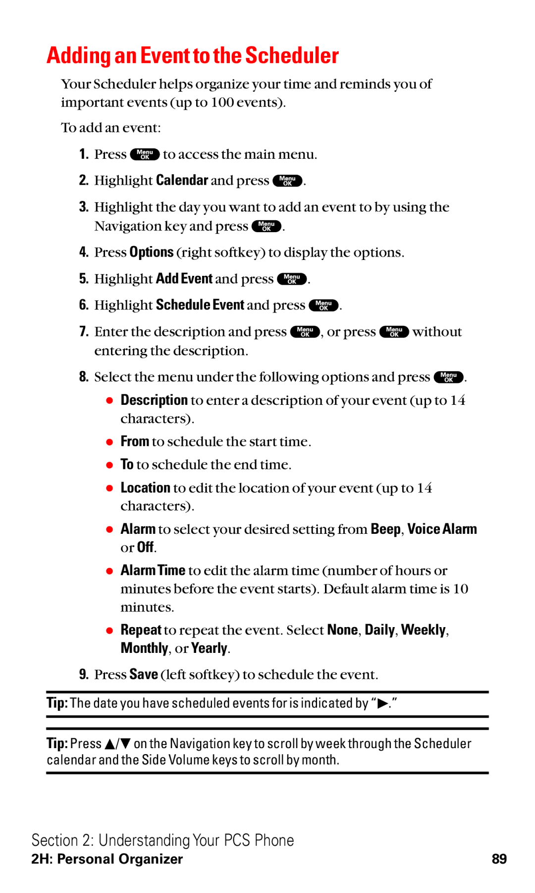 Sanyo RL2000 manual Adding an Event to the Scheduler, Monthly, or Yearly 