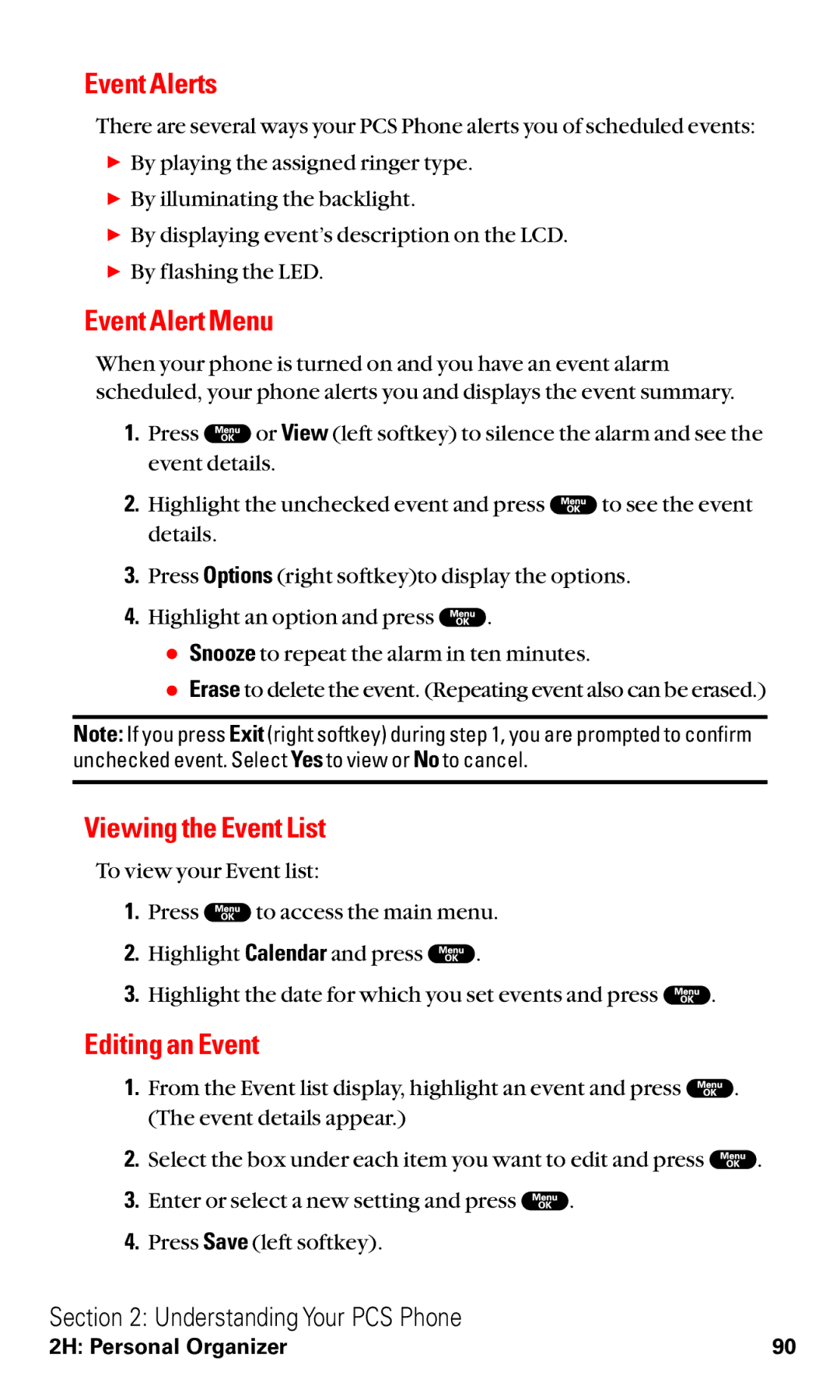 Sanyo RL2000 manual Event Alerts, Event Alert Menu, Viewing the Event List, Editing an Event 