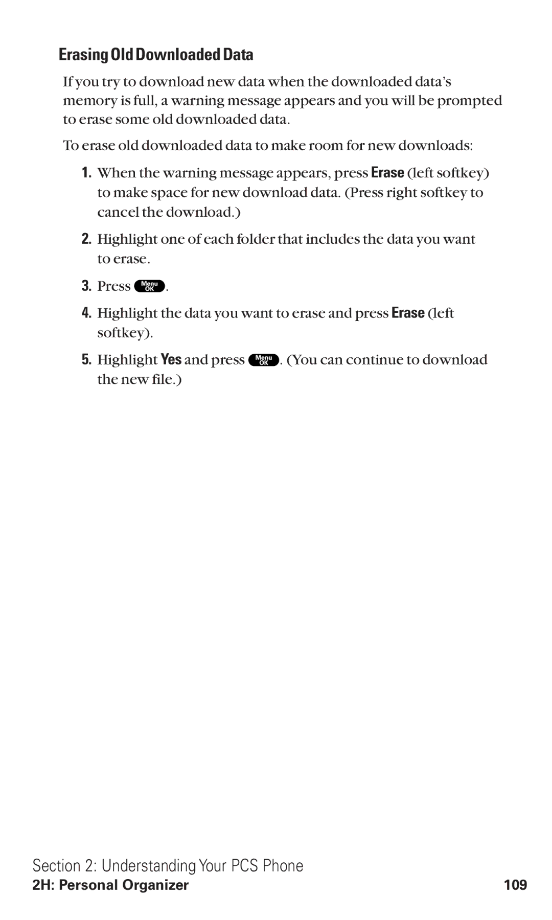 Sanyo RL2000 manual Erasing Old Downloaded Data 