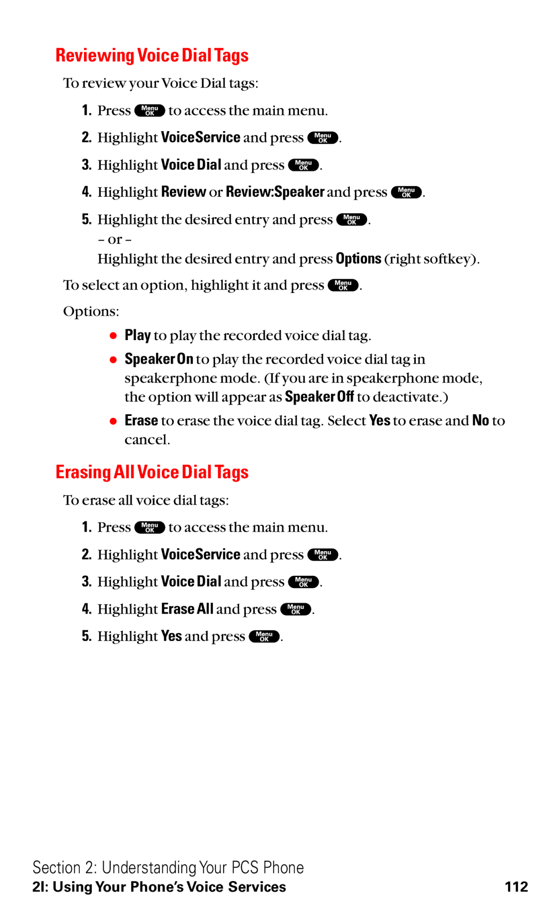 Sanyo RL2000 manual Reviewing Voice Dial Tags, Erasing All Voice Dial Tags 