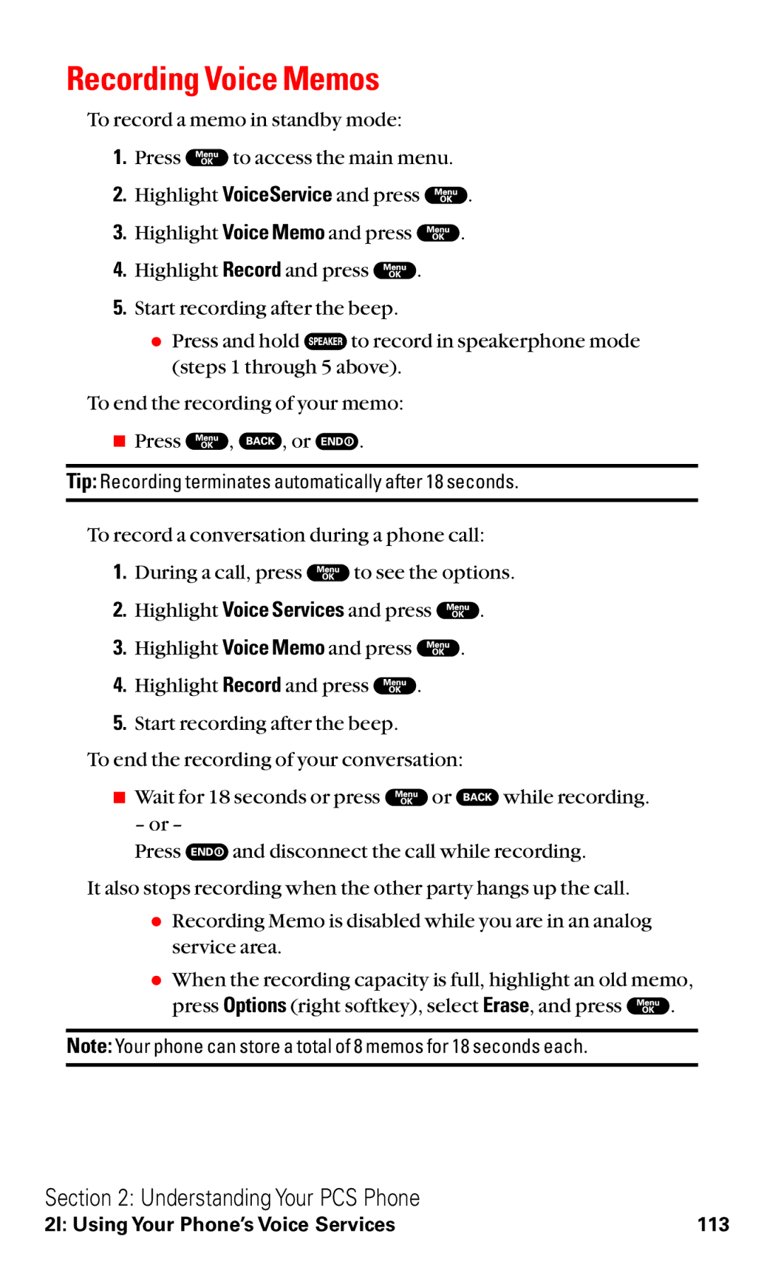 Sanyo RL2000 manual Recording Voice Memos 