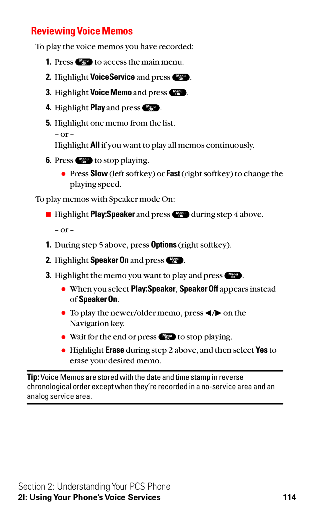 Sanyo RL2000 manual Reviewing Voice Memos 