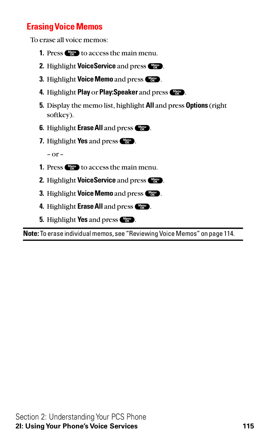 Sanyo RL2000 manual Erasing Voice Memos 