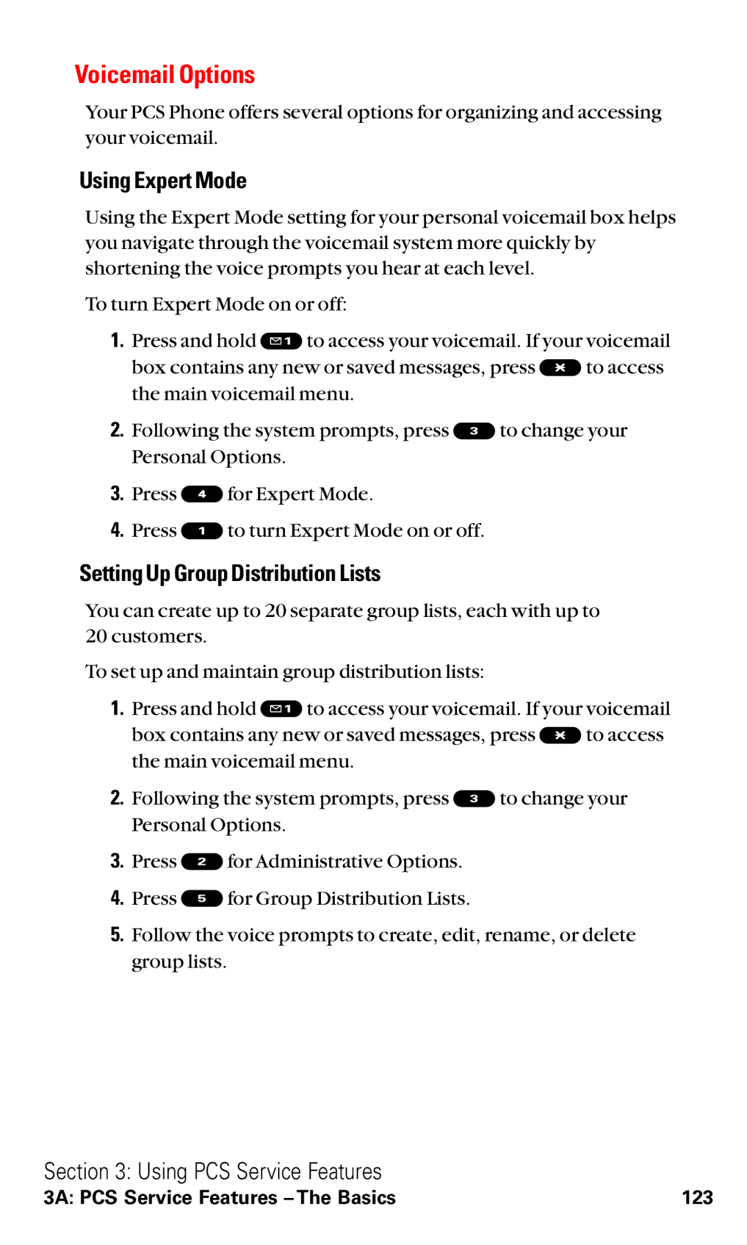 Sanyo RL2000 manual Voicemail Options, Using Expert Mode, Setting Up Group Distribution Lists 