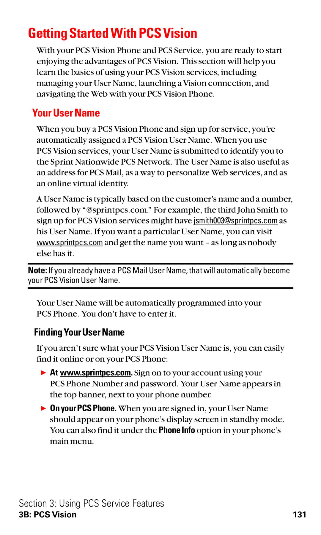 Sanyo RL2000 manual Getting Started With PCS Vision, Finding Your User Name 