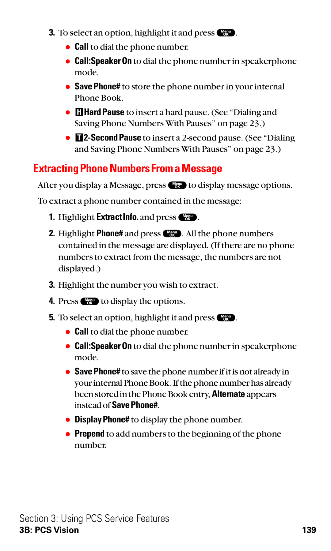 Sanyo RL2000 manual Extracting Phone Numbers From a Message 