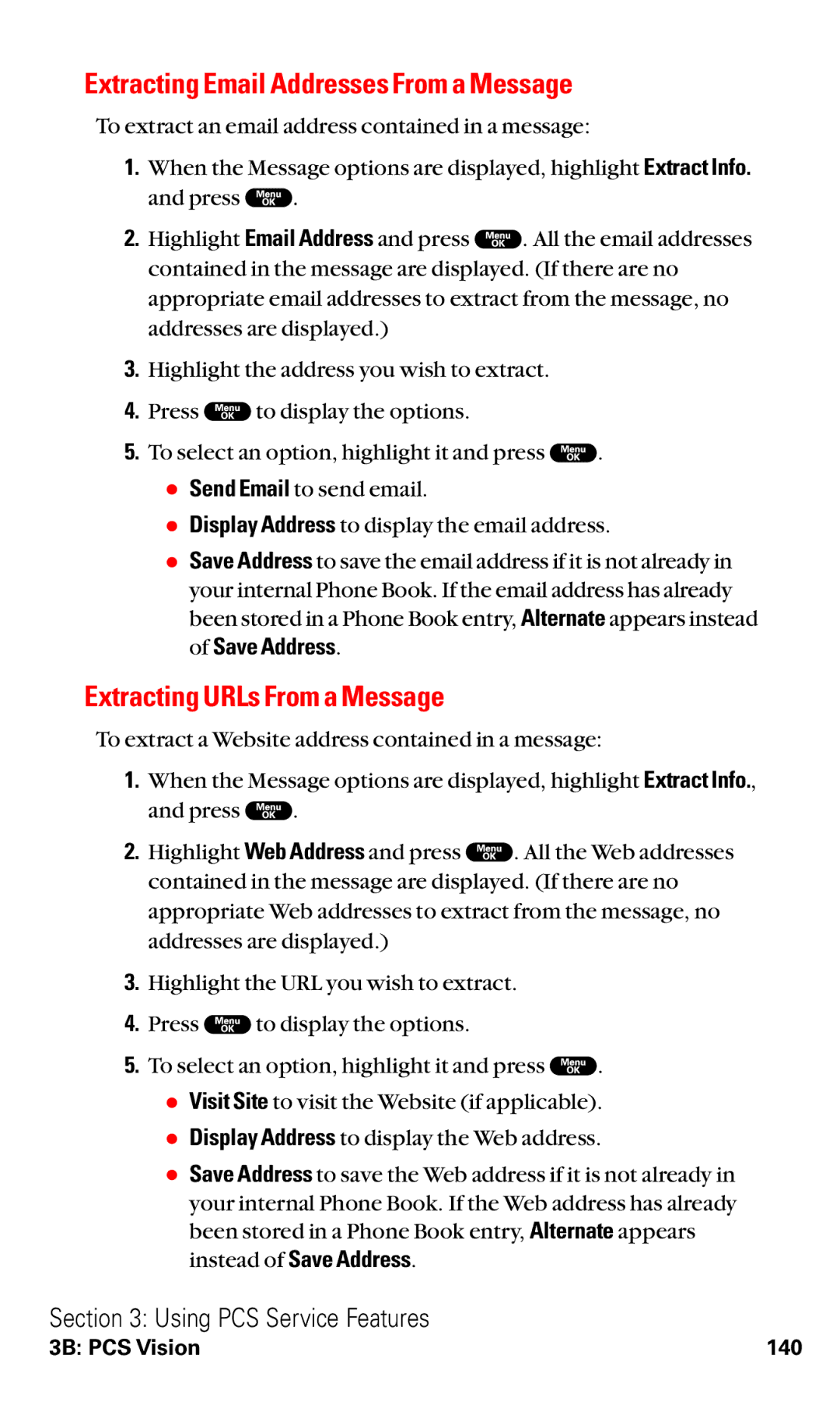 Sanyo RL2000 manual Extracting Email Addresses From a Message, Extracting URLs From a Message 